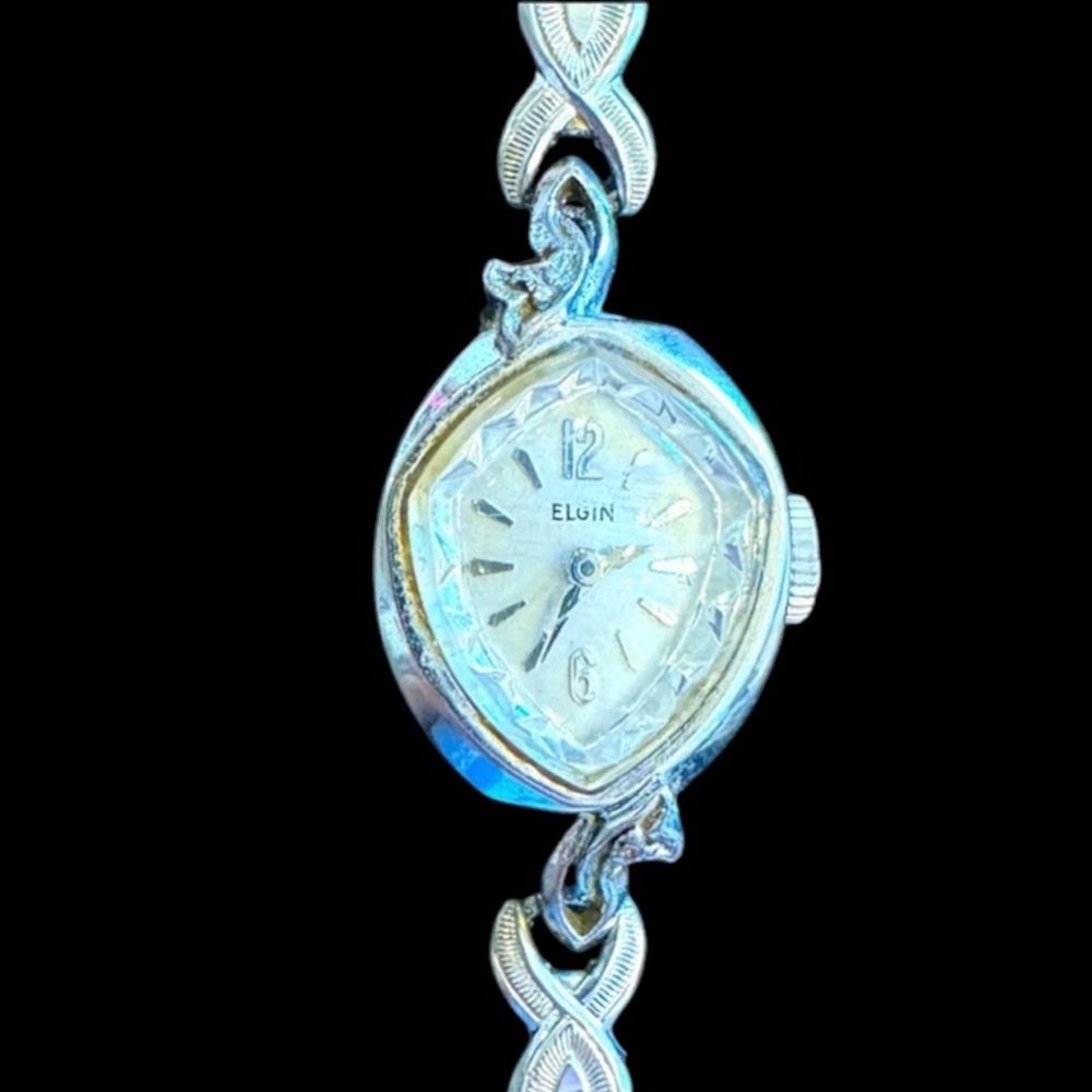 Vintage Ladies Silver Elgin Watch Stretchy Bracelet Band - Picture 5 of 9